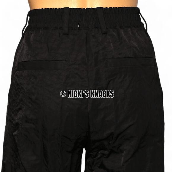 Buckle Shinestar Crinkle Pleated Tapered Pants High Rise Black Textured Size S - Picture 6 of 10